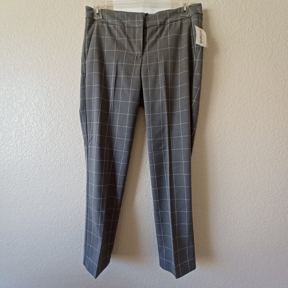 3/$25 SALE Adrienne Vittadini Gray & White Windowpayne Plaid Pants Womens 10 NWT